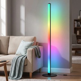 Candeeiro de pé com LED RGB, controlo por aplicação e sincronização com música, 18 x 18 x 139,4 cm, preto