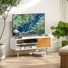 Móvel de TV com 2 Prateleiras de Armazenamento e Armário para Televisores até 55 Polegadas 110x40x50 cm Branco e Madeira