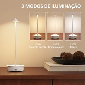 Conjunto de 2 Candeeiros de Mesa Recarregáveis por USB Reguláveis com Controlo Táctil 3000K/4500K/6500K Ø10x30 cm Branco