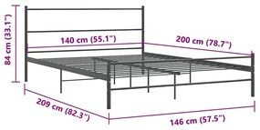 Estrutura de cama sem colchão 140x200 cm metal cinzento