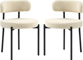 Conjunto de 2 cadeiras de sala de jantar com encosto em tecido e pés em aço, 51 x 51 x 76 cm, bege e preto