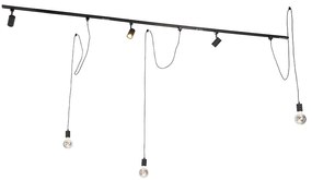 Sistema de iluminação de trilho moderno com 3 focos e 3 luzes pendentes preto 1 fase - Iconic Cavalux Jeana