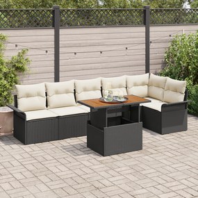 Conjunto de Sofá vidaXL de 7 Peças para Jardim com Almofadas em Rattan Poliéster Preto