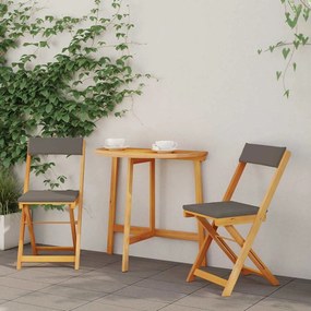 vidaXL Conjunto Bistro Dobrável de 3 Peças com Almofadas de Madeira Sólida de Acácia