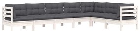 7 pcs conj. lounge de jardim c/ almofadões pinho maciço branco