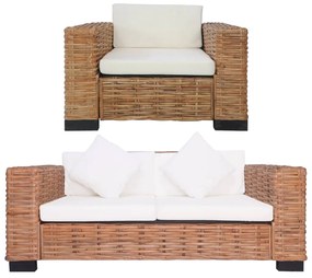 vidaXL 2 pcs conjunto de sofás com almofadões vime natural