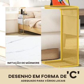 Mesa Auxiliar com Estação de Carga Mesa Lateral com 2 Entradas USB 1 Entrada USB-C e Bolsa Organizadora 25,5x40x71 cm Branco