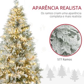 Árvore de Natal Artificial efeito neve 180 cm com 300 Luzes LED 577 Ramos e Base Dobrável Verde