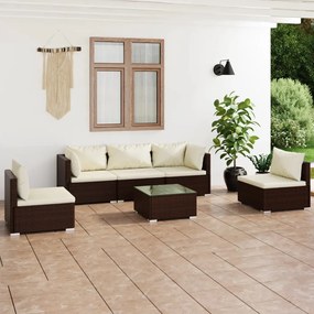 vidaXL 6 pcs conjunto lounge jardim c/ almofadões vime PE castanho