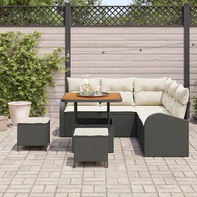 Conjunto de Sofás de Jardim vidaXL com Almofadas Preto Ratan Sintético
