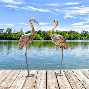 Conjunto de 2 estátuas de jardim de grous metálicos para decoração ao ar livre