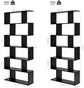 Estante de 6 níveis separadora de ambientes para escritório ou sala 80 x 23 x 191 cm Preto
