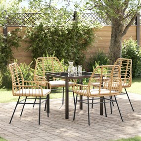 vidaXL Conjunto de Jantar de Jardim de 5 Peças com Almofadas Castanho Rattan Sintético