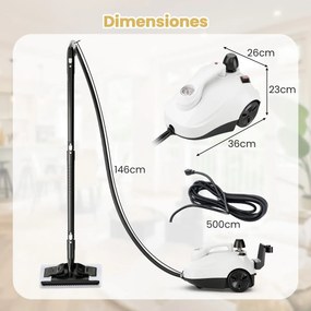 Limpador a vapor Vaporizador portátil 2000 W com tanque de 1,8 L Alta pressão de 5 bar Máquina de limpeza para casa Piso Tapete Branco