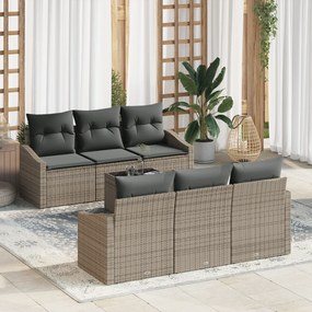 Conjunto de Sofá de Jardim de 7 Peças com Almofadas Cinzento Rattan Po