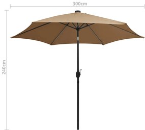 Guarda-sol c/ luzes LED/poste alumínio 300 cm cinza-acastanhado