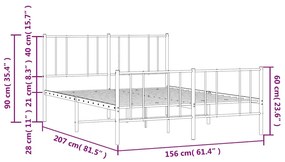 Estrutura de cama com cabeceira e pés 150x200 cm metal preto