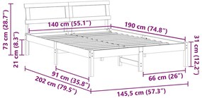 Estrutura da Cama Castanho 140 x 190 cm Madeira de Pinheiro