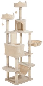 PawHut Arranhador para Gatos Grande Altura 173 cm Torre para Gatos com Plataformas Caverna Bolas Suspensa e Rede Bege | Aosom Portugal