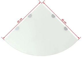 Prateleira canto, suportes cromados, vidro branco 45x45cm