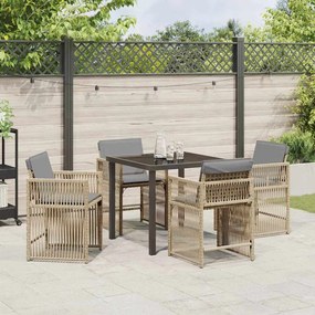 Conjunto de Jantar de Jardim com 5 Peças e Almofadas em Rattan Poliést