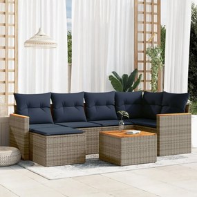 vidaXL 7 pcs conjunto sofás p/ jardim c/ almofadões vime PE cinzento