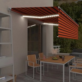 vidaXL Toldo retrátil manual com estore e LED 5x3 m laranja e castanho