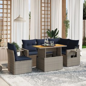 vidaXL 6 pcs conjunto sofás p/ jardim c/ almofadões vime PE cinzento
