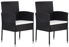 vidaXL Cadeiras de jardim c/ almofadões branco nata 2pcs vime PE preto