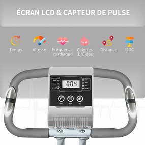 Bicicleta estática dobrável, 8 níveis de resistência magnética, encosto e selim ajustáveis, punhos ergonómicos, preto e cinzento
