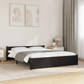 Estrutura de cama casal 135x190 cm madeira maciça preto