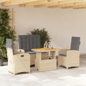 vidaXL 4 pcs conjunto de jantar p/ jardim c/ almofadões vime PE bege