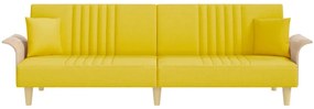 Sofá-cama com apoio de braços tecido amarelo-claro