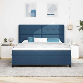 Cama Box com Colchão e LED Azul 180x200 cm, Tecido