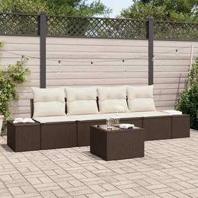 vidaXL Conjunto de Sofá de Jardim com 5 Peças e Almofadas Marrons em Rattan Sintético