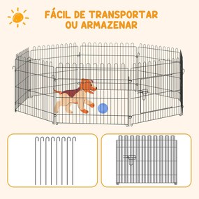 Parque para Animais de Estimação com 8 Paineis 71x61cm Dobrável Cerca para Animais de Estimação com Porta com Trava para Jardim Pátio Exterior Preto