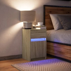 Mesa cabeceira c/ luzes LED derivados madeira carvalho sonoma