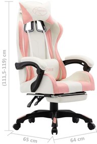 Cadeira estilo corrida c/ apoio pés couro artif. rosa/branco