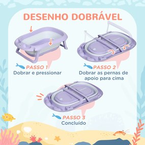Banheira para Bebé Recém Nascido Dobrável 40L com Almofada Pés Antiderrapantes e Orifício de Drenagem 83x48x23,5 cm Roxo