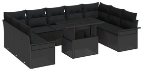 Conjunto de Sofás de Jardim com 10 Peças e Almofadas Preto Polirattan