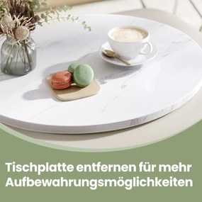 Conjunto de 2 mesas de centro redondas modernas em branco imitação mármore  e preto