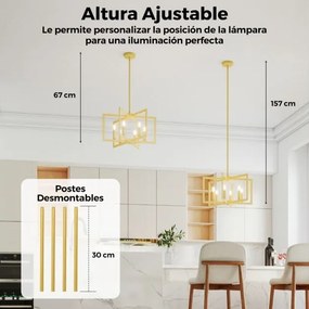 Candeeiro rústico de 6 luzes com design geométrico, altura ajustável e metal industrial cor cobre