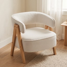 Poltrona de Sala de Estar Estofada em Borreguito Poltrona de Leitura  Moderna com Encosto Curvo 70x64x71 cm Branco
