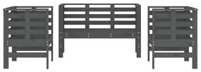 3 pcs conjunto lounge de jardim madeira de pinho maciça cinza