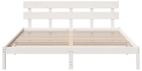 Estrado de Cama com Cabeceira Branco 180x200 cm Madeira Sólida de Pinh