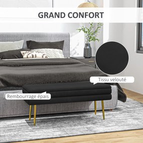 Banco com baú de arrumação 2 em 1, 100 x 37,5 x 42 cm assento com acabamento em veludo e pés em aço - preto e dourado
