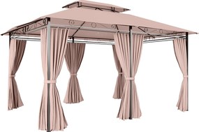 Outsunny Pérgola de Jardim 3x4 m Pérgola de Exterior com Paredes Laterais Teto Duplo 6 Portas e 8 Orifícios de Drenagem Marrom | Aosom Portugal