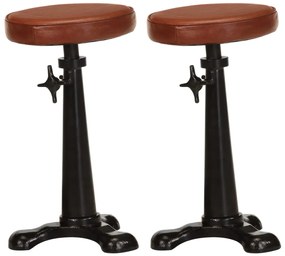 vidaXL Bancos de bar 2 pcs couro genuíno castanho e ferro fundido