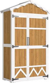Outsunny Armário de Jardim de Madeira 105x55x179 cm Abrigo de Exterior com Portas 4 Prateleiras Extraíveis Teto Metal Madeira | Aosom Portugal