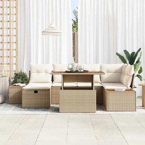 Conjunto de Sofá de Jardim de 7 Peças com Almofadas Bege